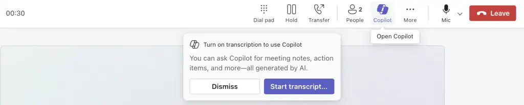 Copilot in Teams Calls bij telefoongesprekken