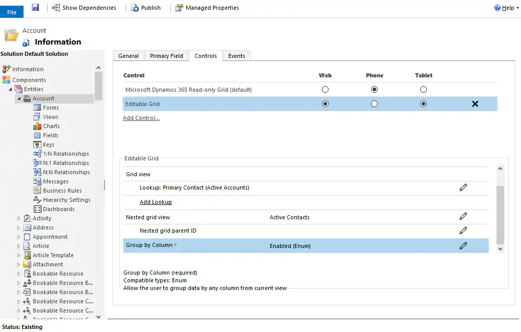 Microsoft Dynamics 365: Editable Grid configuratie Group by Column