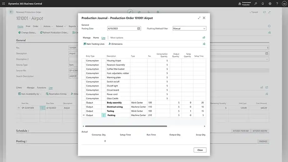 Microsoft Dynamics 365 Business Central | Beheer productieprocessen